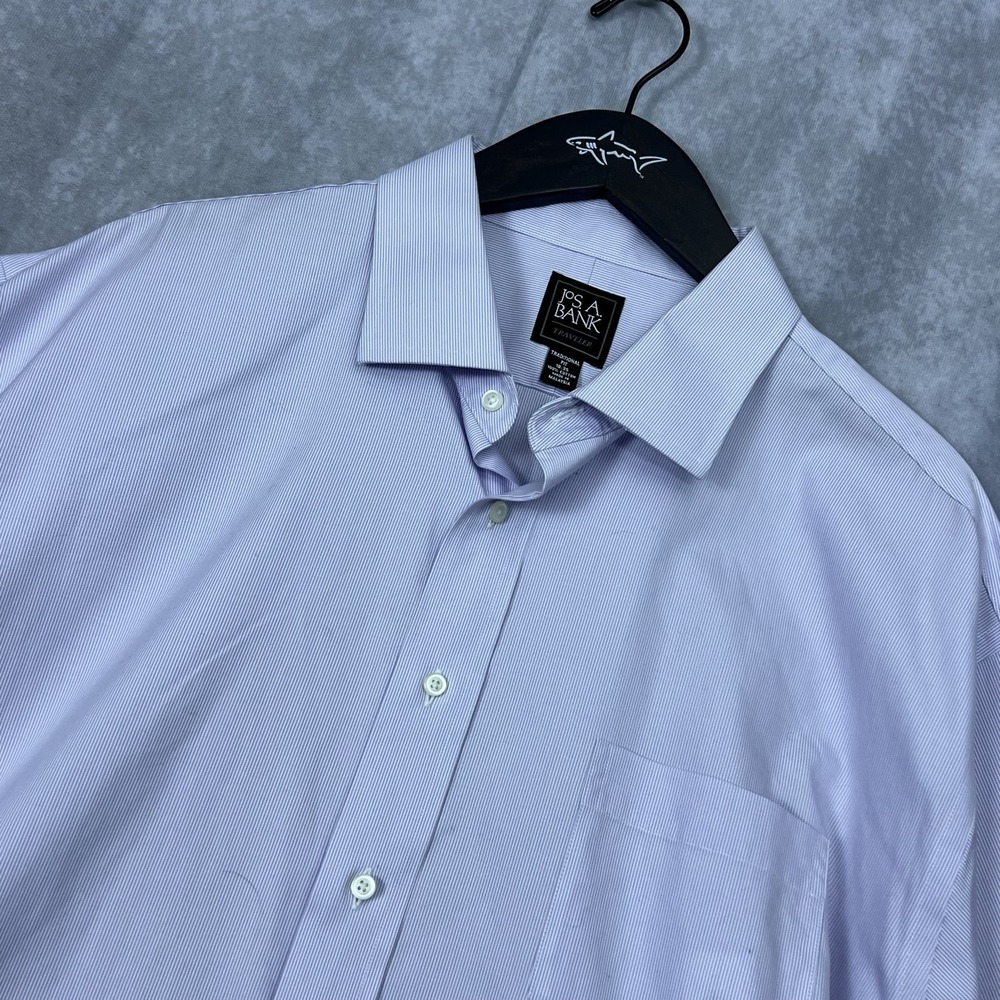 Jos. A. Bank Traveler Fit Dress Shirt 18-35 Cotton Long Sleeve Lavender Stripe